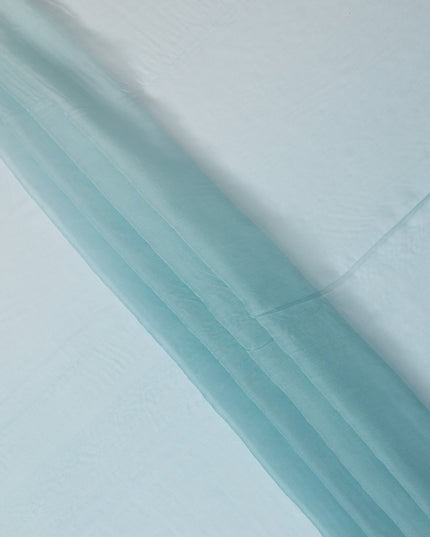 Aqua Blue to Light Blue Ombre Wrinkle Silk Chiffon Fabric with Airy Texture and Elegant Drape, 110 Cms Width, Made in South Korea-D25914