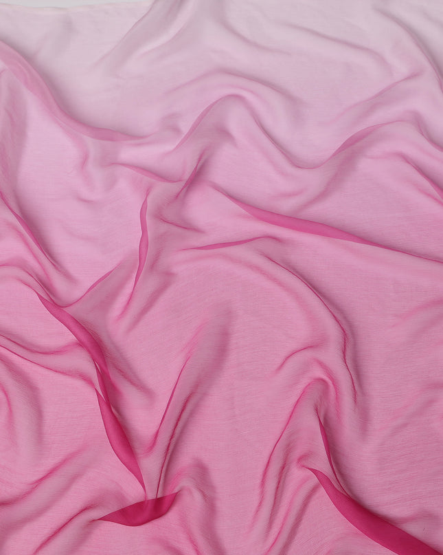 Pink to Fuchsia Ombre Wrinkle Silk Chiffon Fabric with Soft Sheer Texture and Elegant Flow, 110 Cms Width, Made in South Korea-D25915