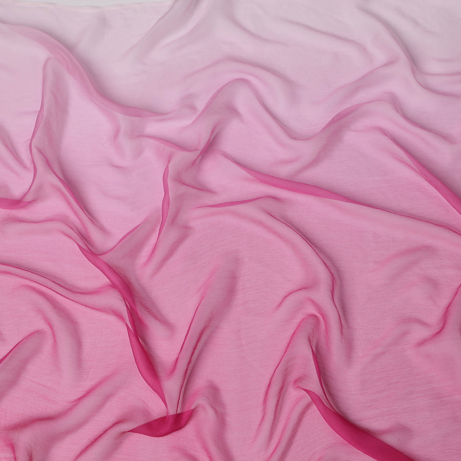 Pink to Fuchsia Ombre Wrinkle Silk Chiffon Fabric with Soft Sheer Texture and Elegant Flow, 110 Cms Width, Made in South Korea-D25915