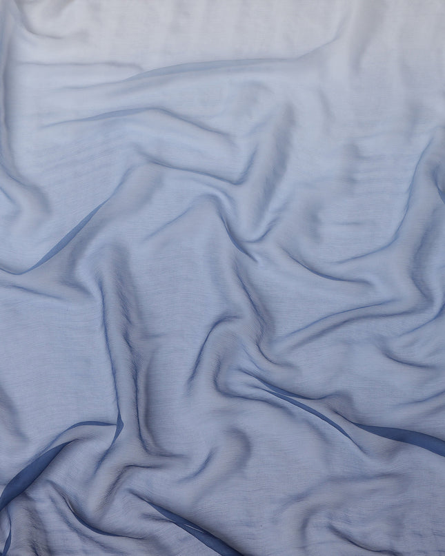 Blue to Navy Ombre Wrinkle Silk Chiffon Fabric with Sheer Texture and Luxurious Flow, 110 Cms Width, Made in South Korea-D25916