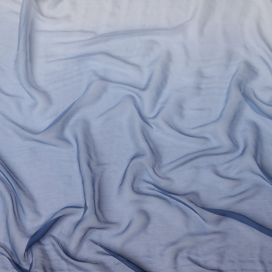 Blue to Navy Ombre Wrinkle Silk Chiffon Fabric with Sheer Texture and Luxurious Flow, 110 Cms Width, Made in South Korea-D25916