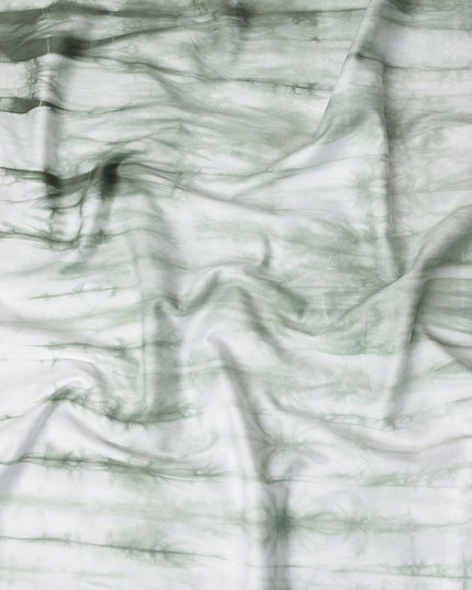 Sage Green and White Tie-Dye Patterned Viscose Crepe Fabric, 140 Cms Width, Made in India-D26362