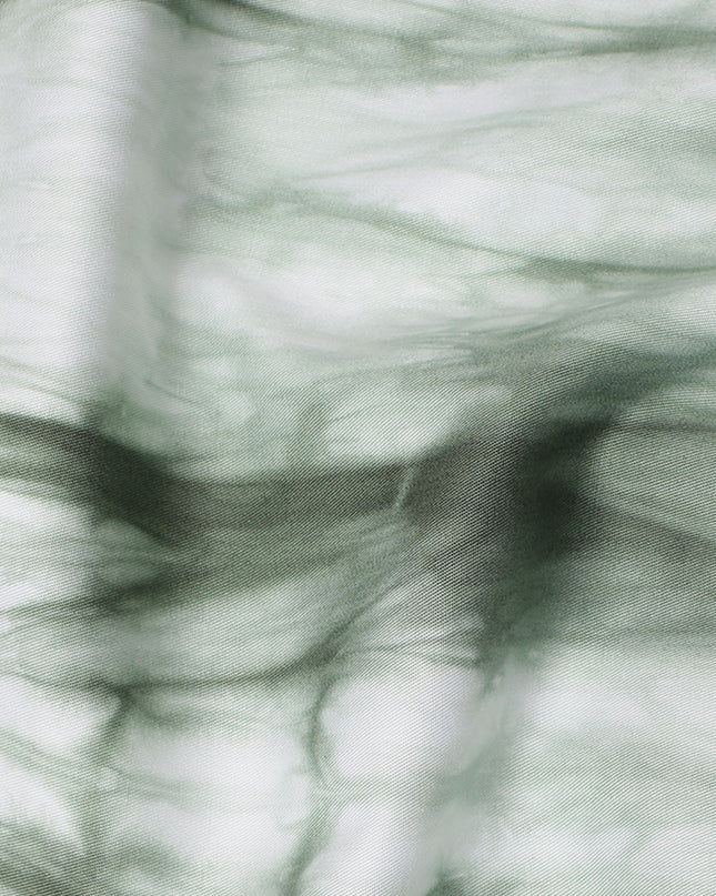 Sage Green and White Tie-Dye Patterned Viscose Crepe Fabric, 140 Cms Width, Made in India-D26362