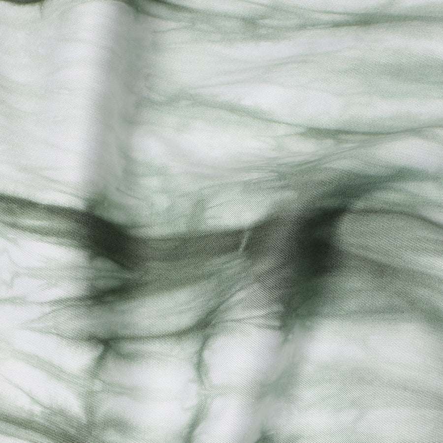 Sage Green and White Tie-Dye Patterned Viscose Crepe Fabric, 140 Cms Width, Made in India-D26362