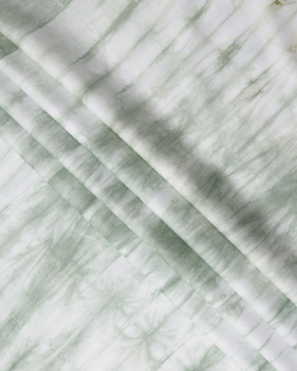Sage Green and White Tie-Dye Patterned Viscose Crepe Fabric, 140 Cms Width, Made in India-D26362