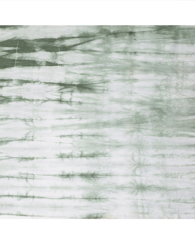 Sage Green and White Tie-Dye Patterned Viscose Crepe Fabric, 140 Cms Width, Made in India-D26362