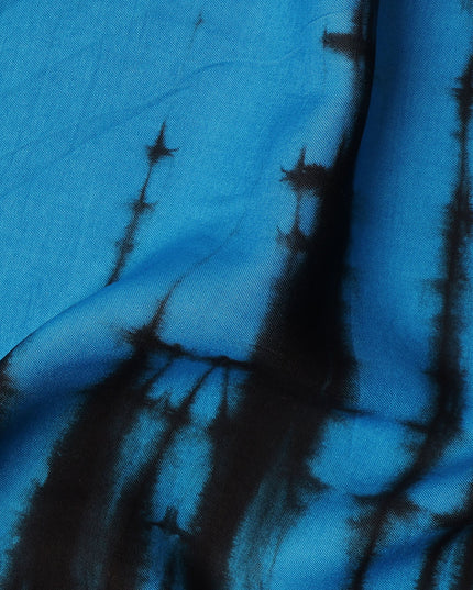 Turquoise Blue and Black Tie-Dye Patterned Viscose Crepe Fabric, 140 Cms Width, Made in India-D26363