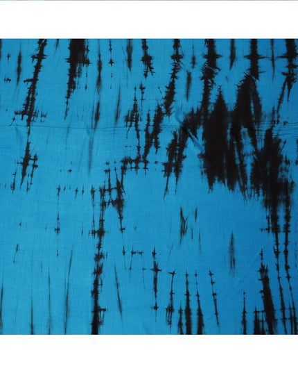 Turquoise Blue and Black Tie-Dye Patterned Viscose Crepe Fabric, 140 Cms Width, Made in India-D26363