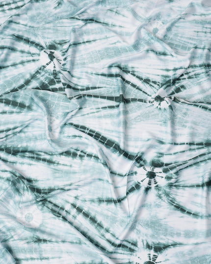Mint Green and White Circular Tie-Dye Patterned Viscose Crepe Fabric, 140 Cms Width, Made in India-D26364