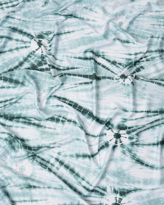 Mint Green and White Circular Tie-Dye Patterned Viscose Crepe Fabric, 140 Cms Width, Made in India-D26364