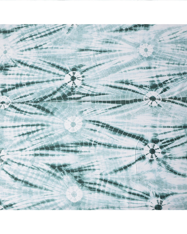 Mint Green and White Circular Tie-Dye Patterned Viscose Crepe Fabric, 140 Cms Width, Made in India-D26364