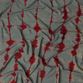 Grey and Maroon Linear Tie-Dye Patterned Viscose Crepe Fabric, 140 Cms Width, Made in India-D26366