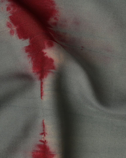 Grey and Maroon Linear Tie-Dye Patterned Viscose Crepe Fabric, 140 Cms Width, Made in India-D26366