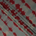 Grey and Maroon Linear Tie-Dye Patterned Viscose Crepe Fabric, 140 Cms Width, Made in India-D26366