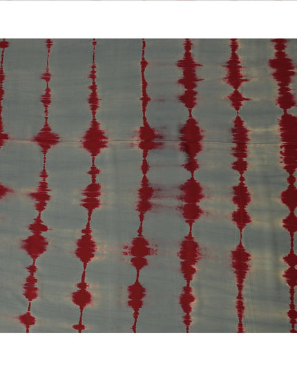 Grey and Maroon Linear Tie-Dye Patterned Viscose Crepe Fabric, 140 Cms Width, Made in India-D26366