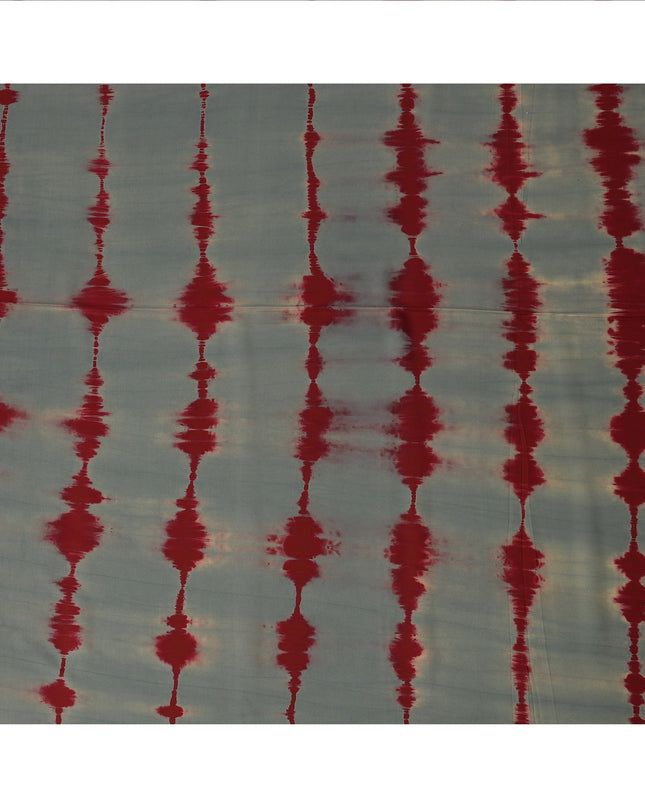 Grey and Maroon Linear Tie-Dye Patterned Viscose Crepe Fabric, 140 Cms Width, Made in India-D26366