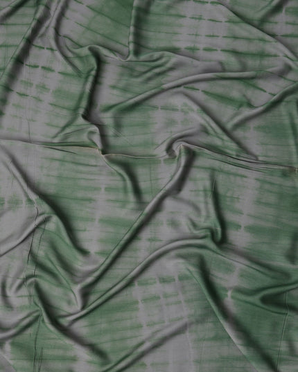 Olive Green and Grey Shibori Tie-Dye Patterned Viscose Crepe Fabric, 140 Cms Width, Made in India-D26367