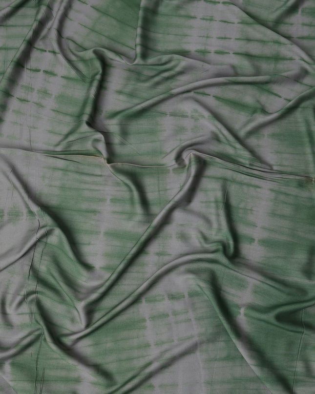 Olive Green and Grey Shibori Tie-Dye Patterned Viscose Crepe Fabric, 140 Cms Width, Made in India-D26367
