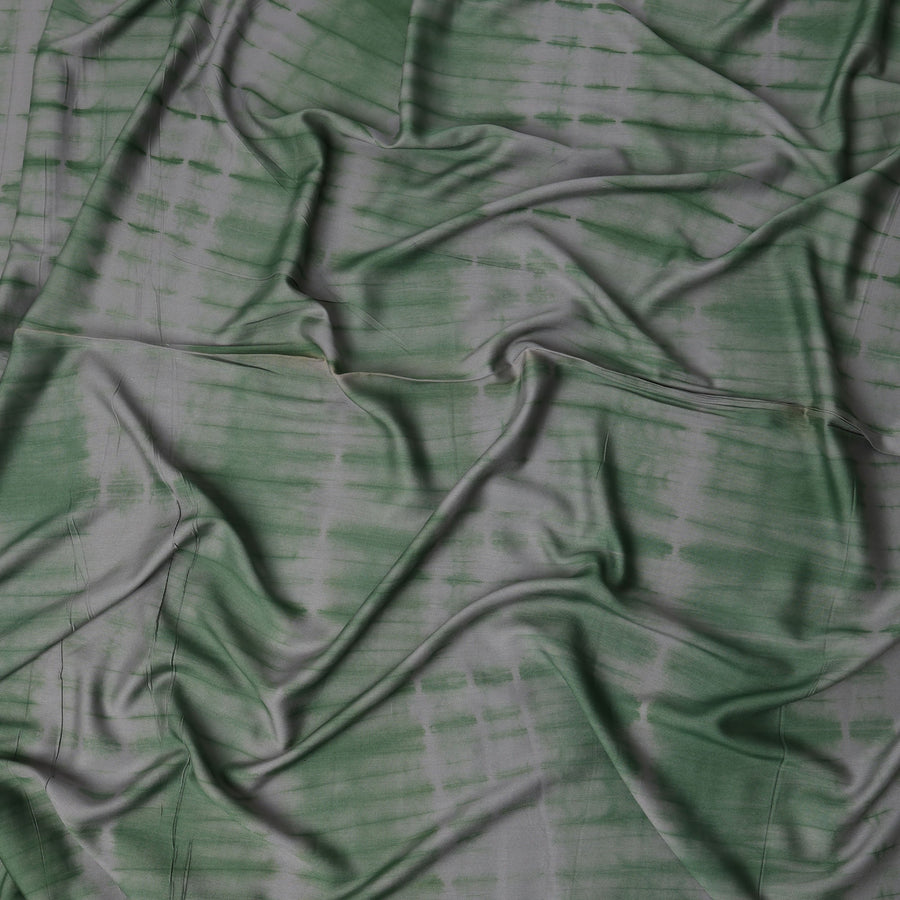 Olive Green and Grey Shibori Tie-Dye Patterned Viscose Crepe Fabric, 140 Cms Width, Made in India-D26367