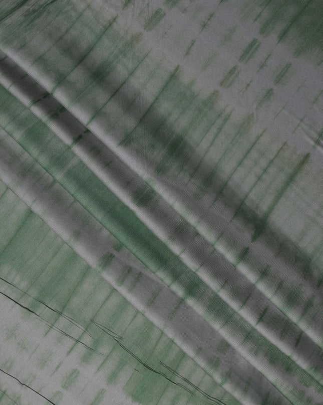 Olive Green and Grey Shibori Tie-Dye Patterned Viscose Crepe Fabric, 140 Cms Width, Made in India-D26367