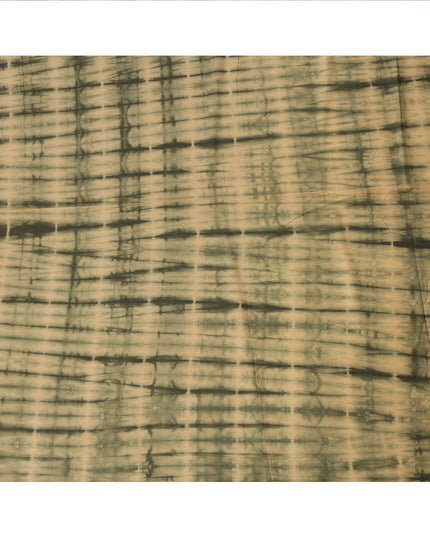 Beige and Olive Green Horizontal Tie-Dye Patterned Viscose Crepe Fabric, 140 Cms Width, Made in India-D26368