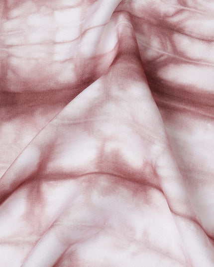 Rosewood and White Horizontal Tie-Dye Patterned Viscose Crepe Fabric, 140 Cms Width, Made in India-D26369