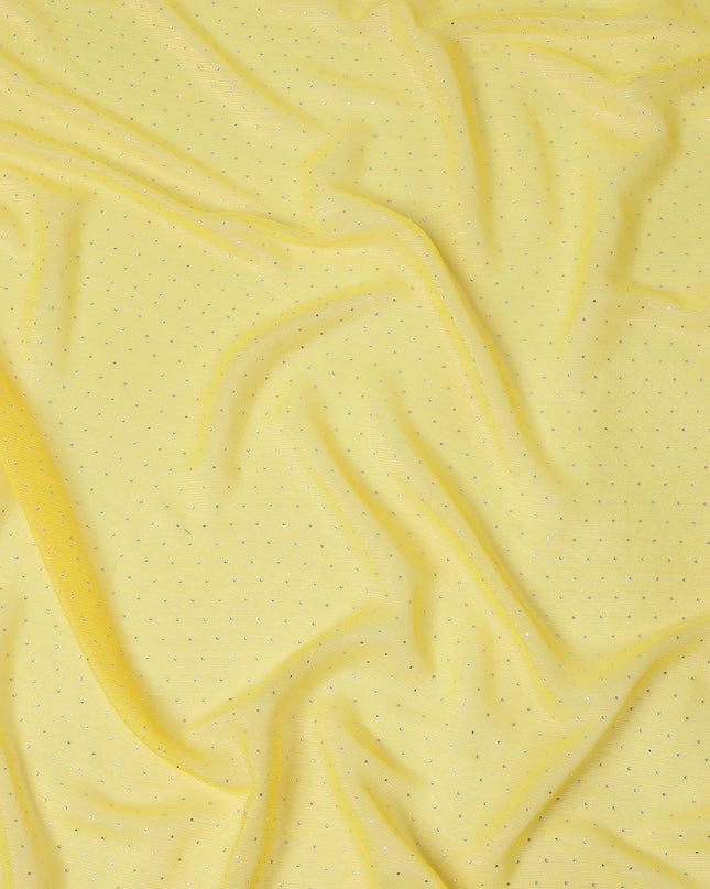 Yellow Synthetic Chiffon Traditional Sudanese Thobe with Sparkling Stone Work, 4.5 Mtrs Piece, Width 110 Cms, Made in India-D26442