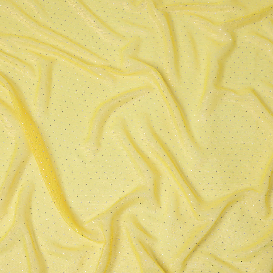 Yellow Synthetic Chiffon Traditional Sudanese Thobe with Sparkling Stone Work, 4.5 Mtrs Piece, Width 110 Cms, Made in India-D26442