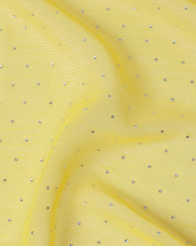 Yellow Synthetic Chiffon Traditional Sudanese Thobe with Sparkling Stone Work, 4.5 Mtrs Piece, Width 110 Cms, Made in India-D26442