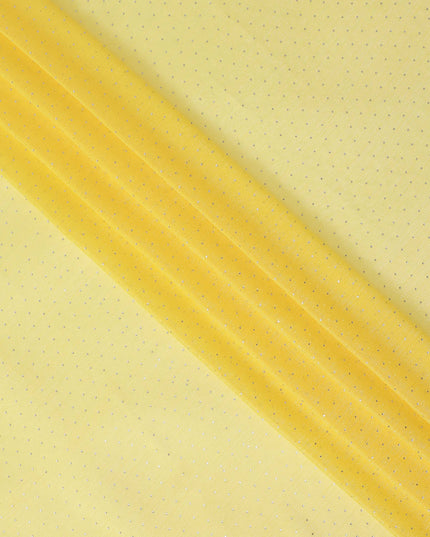 Yellow Synthetic Chiffon Traditional Sudanese Thobe with Sparkling Stone Work, 4.5 Mtrs Piece, Width 110 Cms, Made in India-D26442