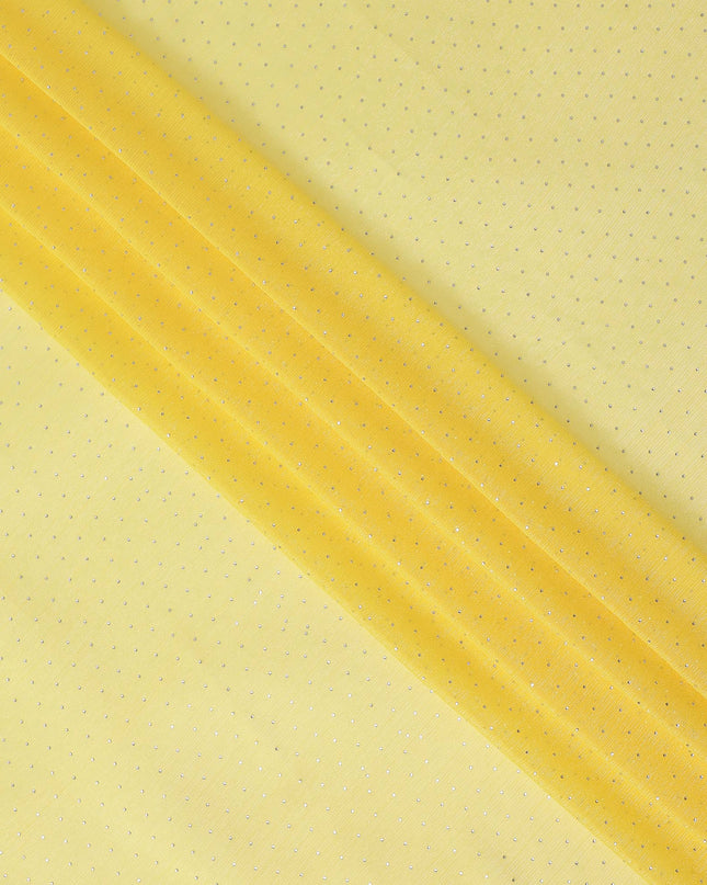 Yellow Synthetic Chiffon Traditional Sudanese Thobe with Sparkling Stone Work, 4.5 Mtrs Piece, Width 110 Cms, Made in India-D26442