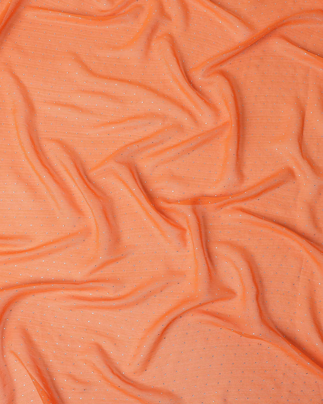 Orange Synthetic Chiffon Traditional Sudanese Thobe with Stone Work, 4.5 Mtrs Piece, Width 110 Cms, Made in India-D26444