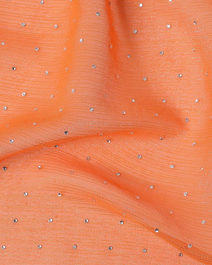 Orange Synthetic Chiffon Traditional Sudanese Thobe with Stone Work, 4.5 Mtrs Piece, Width 110 Cms, Made in India-D26444