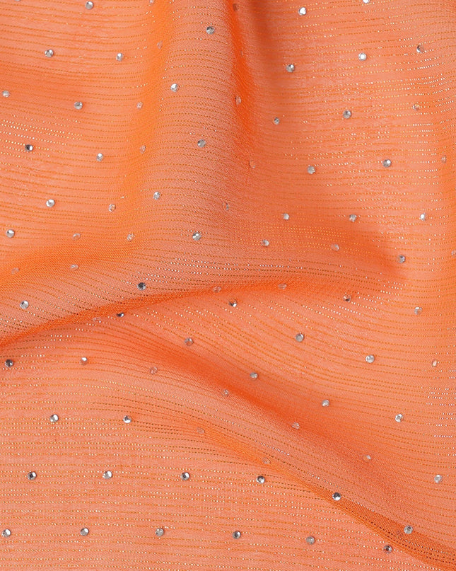 Orange Synthetic Chiffon Traditional Sudanese Thobe with Stone Work, 4.5 Mtrs Piece, Width 110 Cms, Made in India-D26444