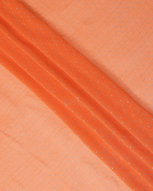Orange Synthetic Chiffon Traditional Sudanese Thobe with Stone Work, 4.5 Mtrs Piece, Width 110 Cms, Made in India-D26444