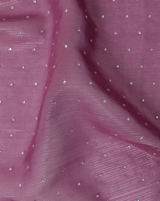 Magenta Purple Synthetic Chiffon Traditional Sudanese Thobe with Stone Work, 4.5 Mtrs Piece, Width 110 Cms, Made in India-D26445