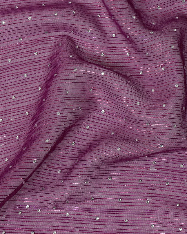 Purple Synthetic Chiffon Traditional Sudanese Thobe with Stone Work, 4.5 Mtrs Piece, Width 110 Cms, Made in India-D26446 Regal Fabrics