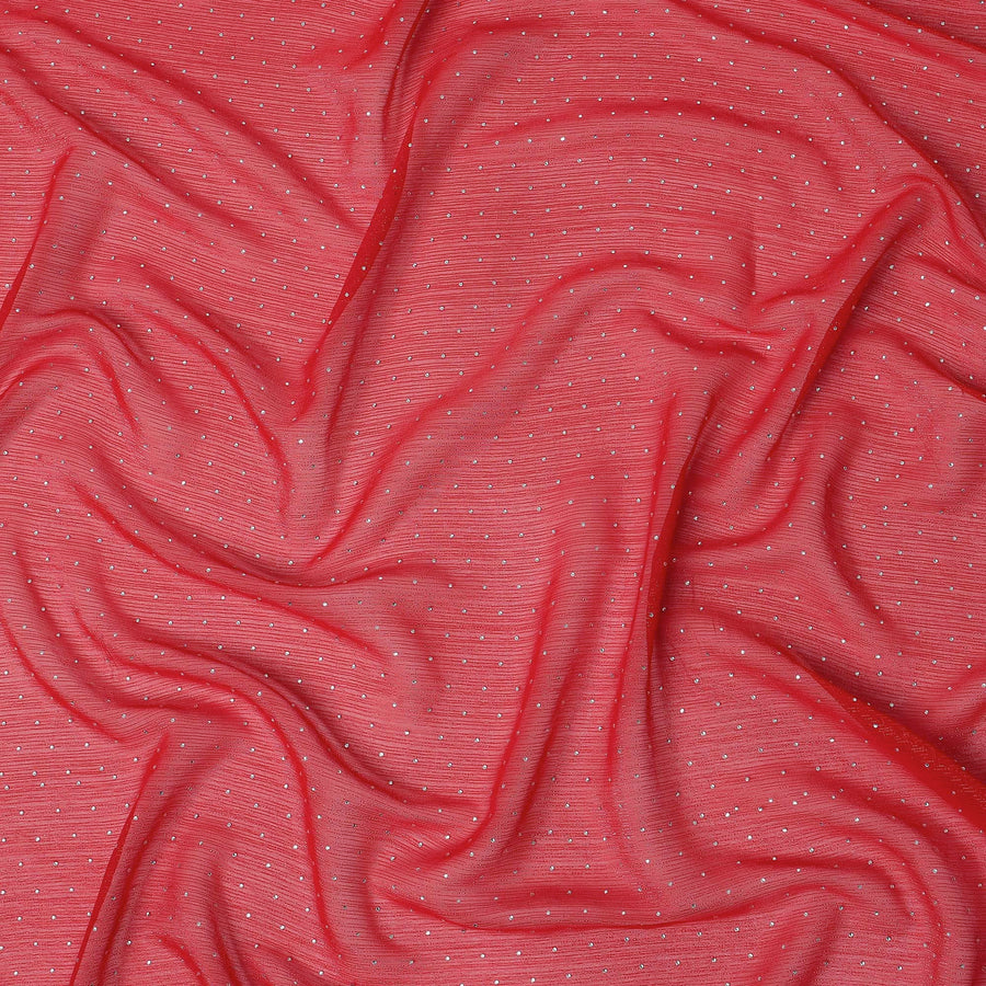 Red Synthetic Chiffon Traditional Sudanese Thobe with Stone Work, 4.5 Mtrs Piece, Width 110 Cms, Made in India-D26447