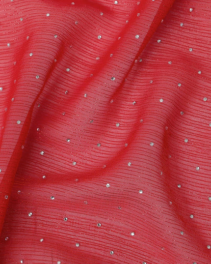 Red Synthetic Chiffon Traditional Sudanese Thobe with Stone Work, 4.5 Mtrs Piece, Width 110 Cms, Made in India-D26447