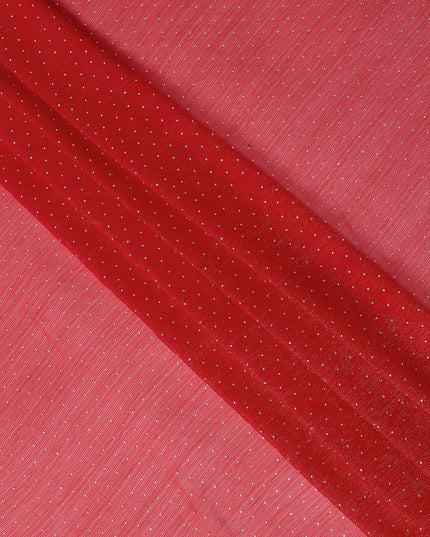 Red Synthetic Chiffon Traditional Sudanese Thobe with Stone Work, 4.5 Mtrs Piece, Width 110 Cms, Made in India-D26447