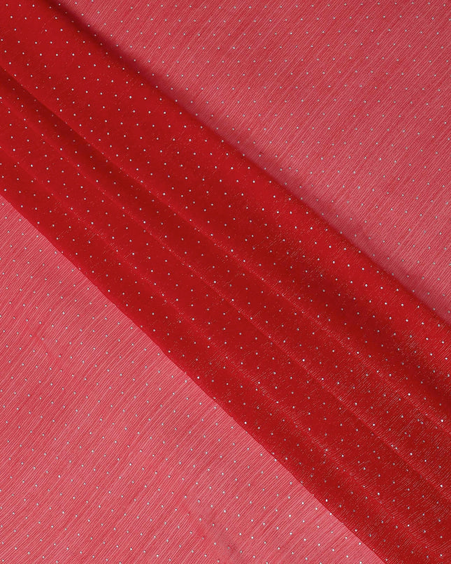 Red Synthetic Chiffon Traditional Sudanese Thobe with Stone Work, 4.5 Mtrs Piece, Width 110 Cms, Made in India-D26447