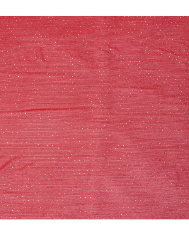 Red Synthetic Chiffon Traditional Sudanese Thobe with Stone Work, 4.5 Mtrs Piece, Width 110 Cms, Made in India-D26447