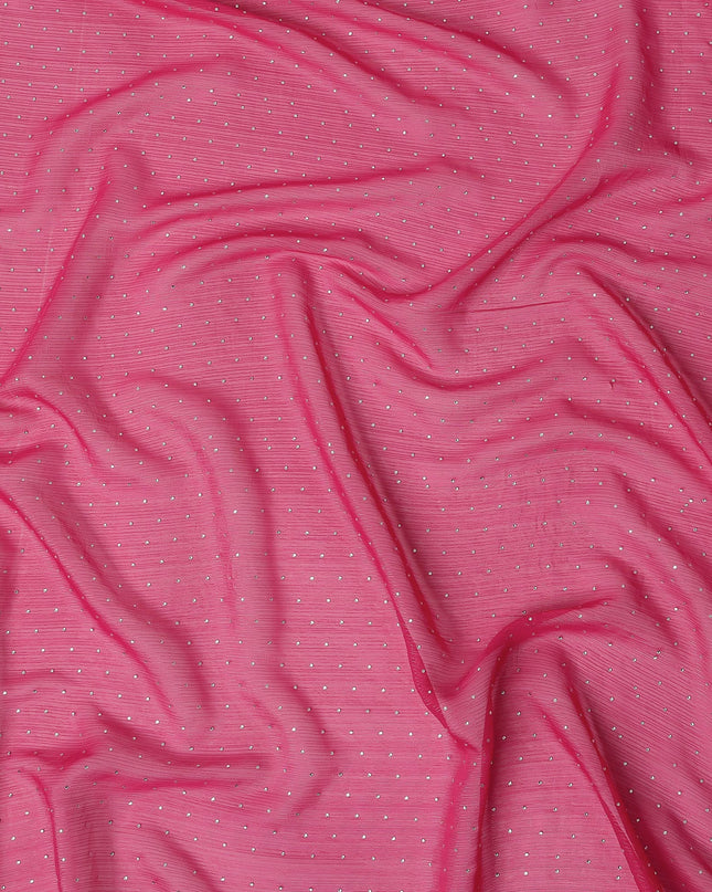 Hot Pink Synthetic Chiffon Traditional Sudanese Thobe with Stone Work, 4.5 Mtrs Piece, Width 110 Cms, Made in India-D26448