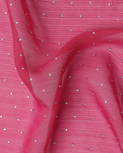 Hot Pink Synthetic Chiffon Traditional Sudanese Thobe with Stone Work, 4.5 Mtrs Piece, Width 110 Cms, Made in India-D26448