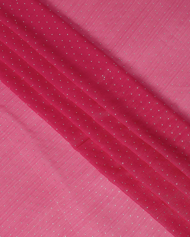 Hot Pink Synthetic Chiffon Traditional Sudanese Thobe with Stone Work, 4.5 Mtrs Piece, Width 110 Cms, Made in India-D26448