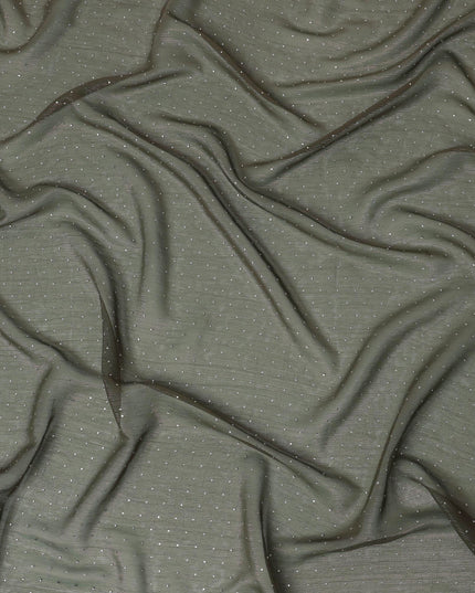 Olive Green Synthetic Chiffon Traditional Sudanese Thobe with Stone Work, 4.5 Mtrs Piece, Width 110 Cms, Made in India-D26456