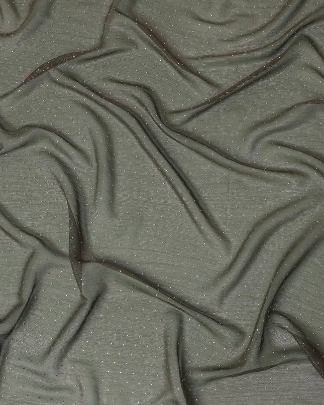 Olive Green Synthetic Chiffon Traditional Sudanese Thobe with Stone Work, 4.5 Mtrs Piece, Width 110 Cms, Made in India-D26456