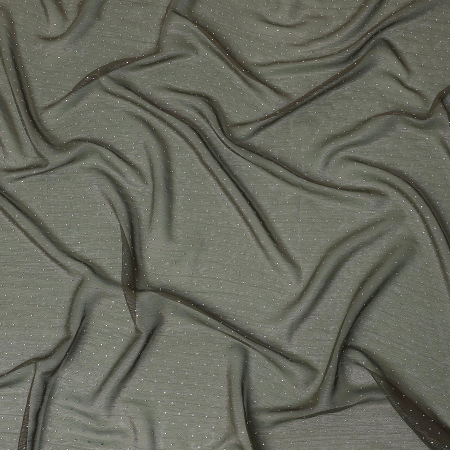 Olive Green Synthetic Chiffon Traditional Sudanese Thobe with Stone Work, 4.5 Mtrs Piece, Width 110 Cms, Made in India-D26456