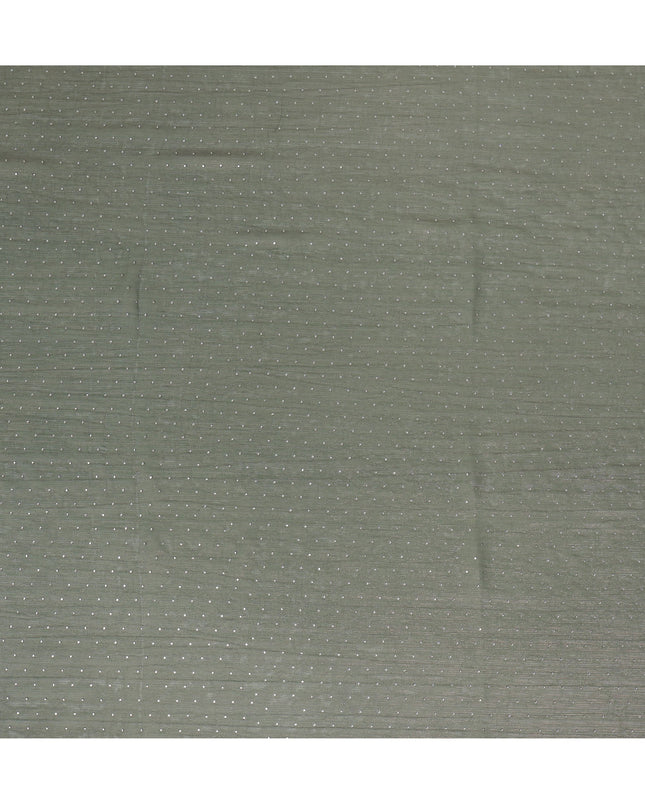 Olive Green Synthetic Chiffon Traditional Sudanese Thobe with Stone Work, 4.5 Mtrs Piece, Width 110 Cms, Made in India-D26456