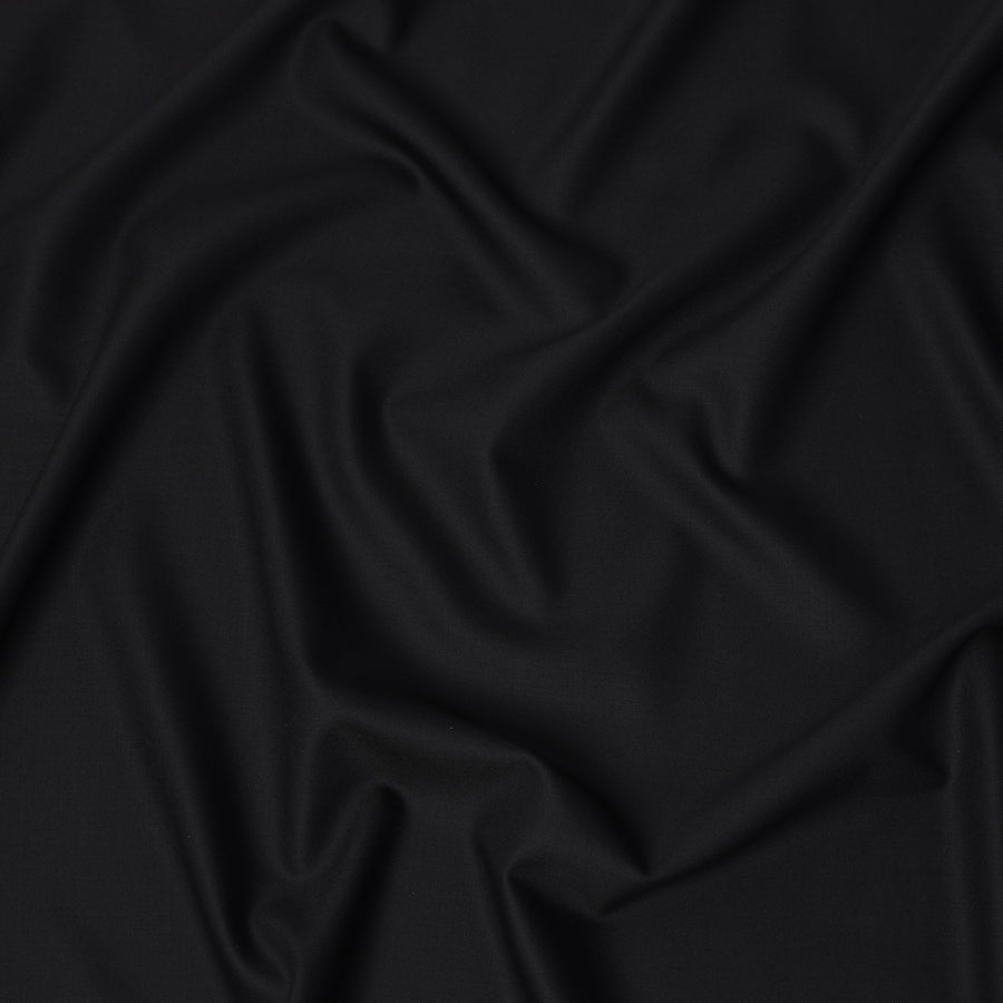 Midnight Black Premium Super 160’s English Wool & Cashmere Suiting Fabric, 150 cm Width, Made in UK-D26739